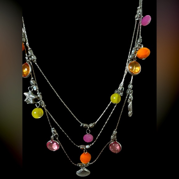 Silvertone 3 Strand Necklace with Seahorse, Starfish and Shell. (B-Q) - Picture 2 of 4